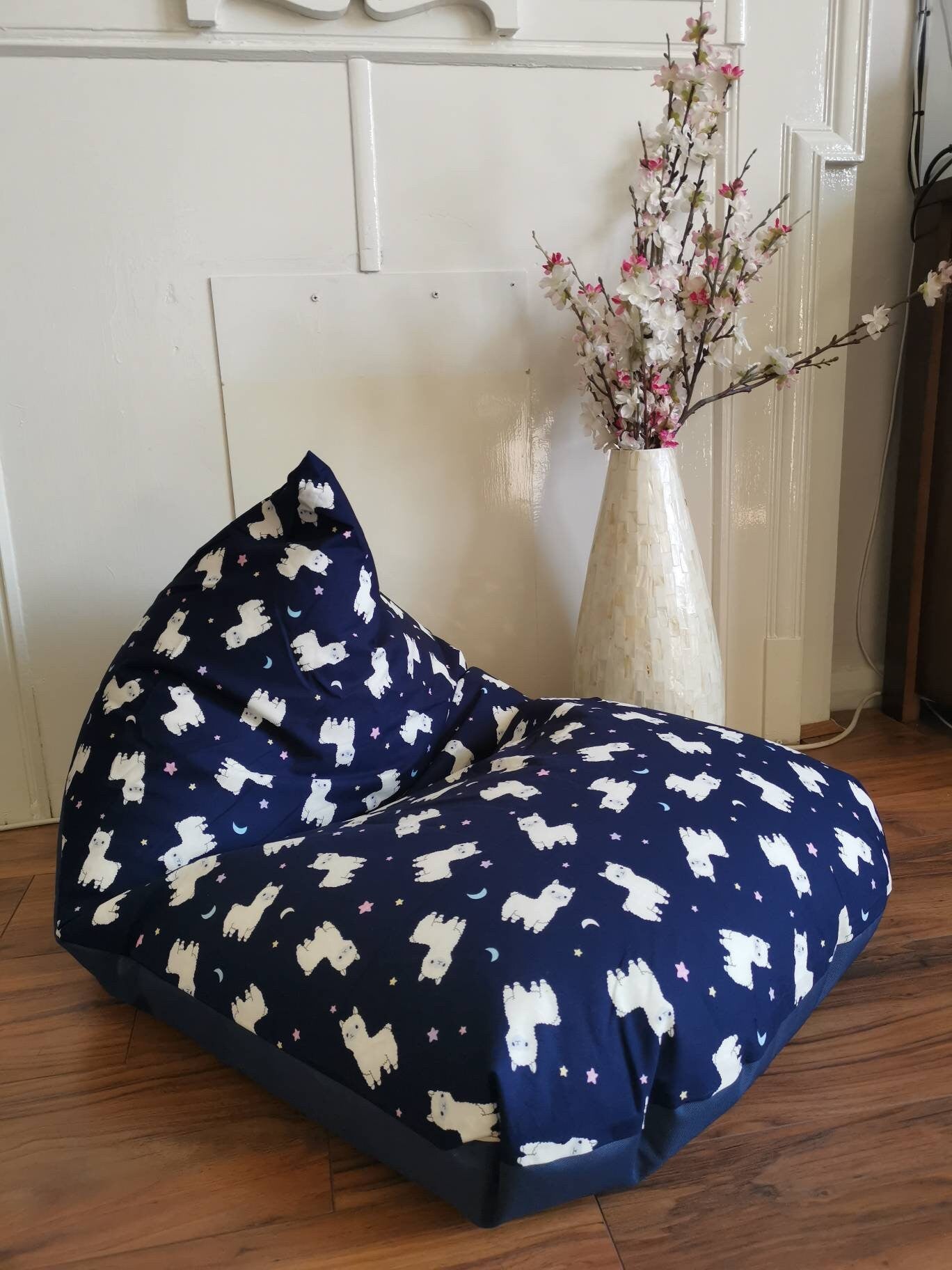 Navy and White Llama Beanbag