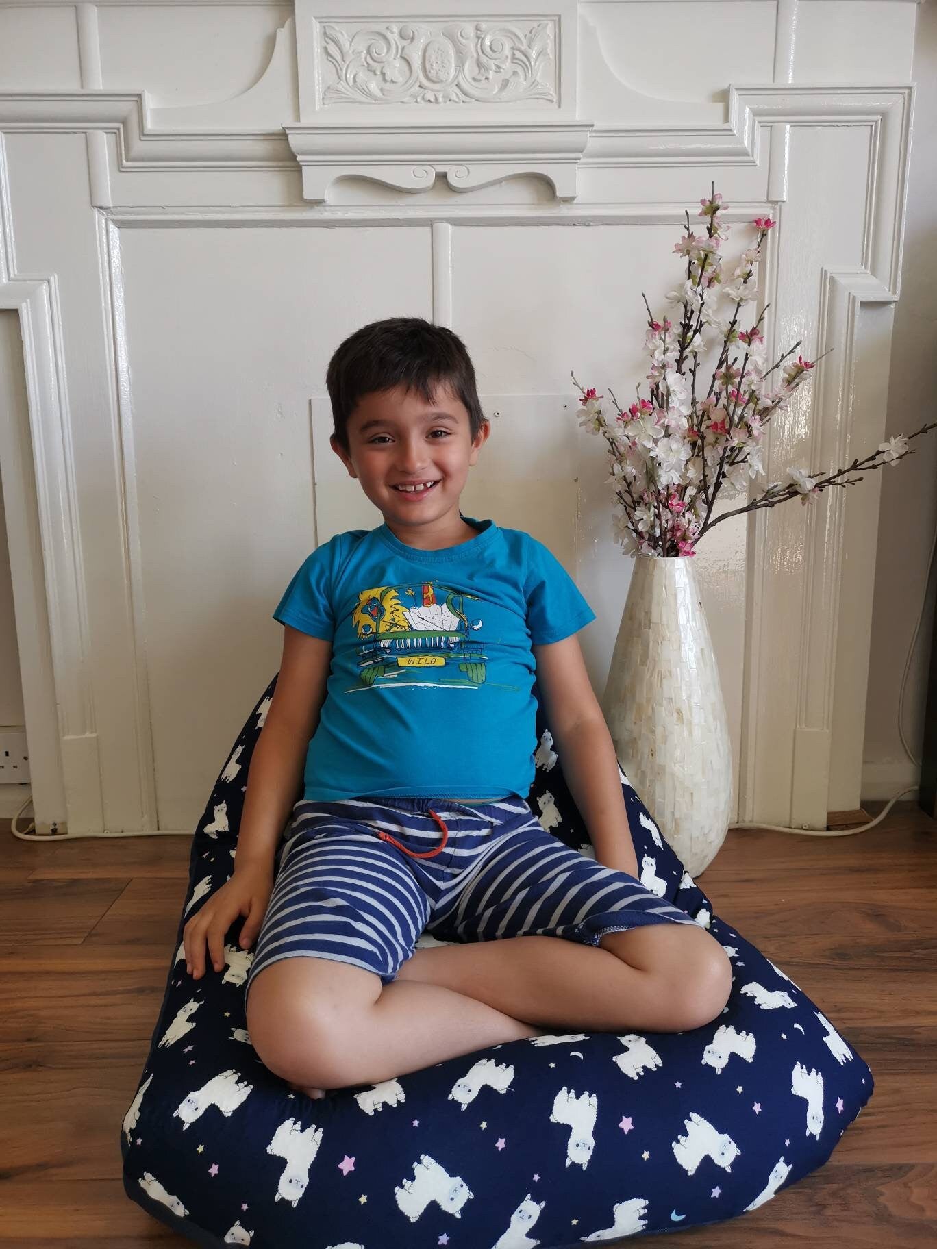 Navy and White Llama Beanbag