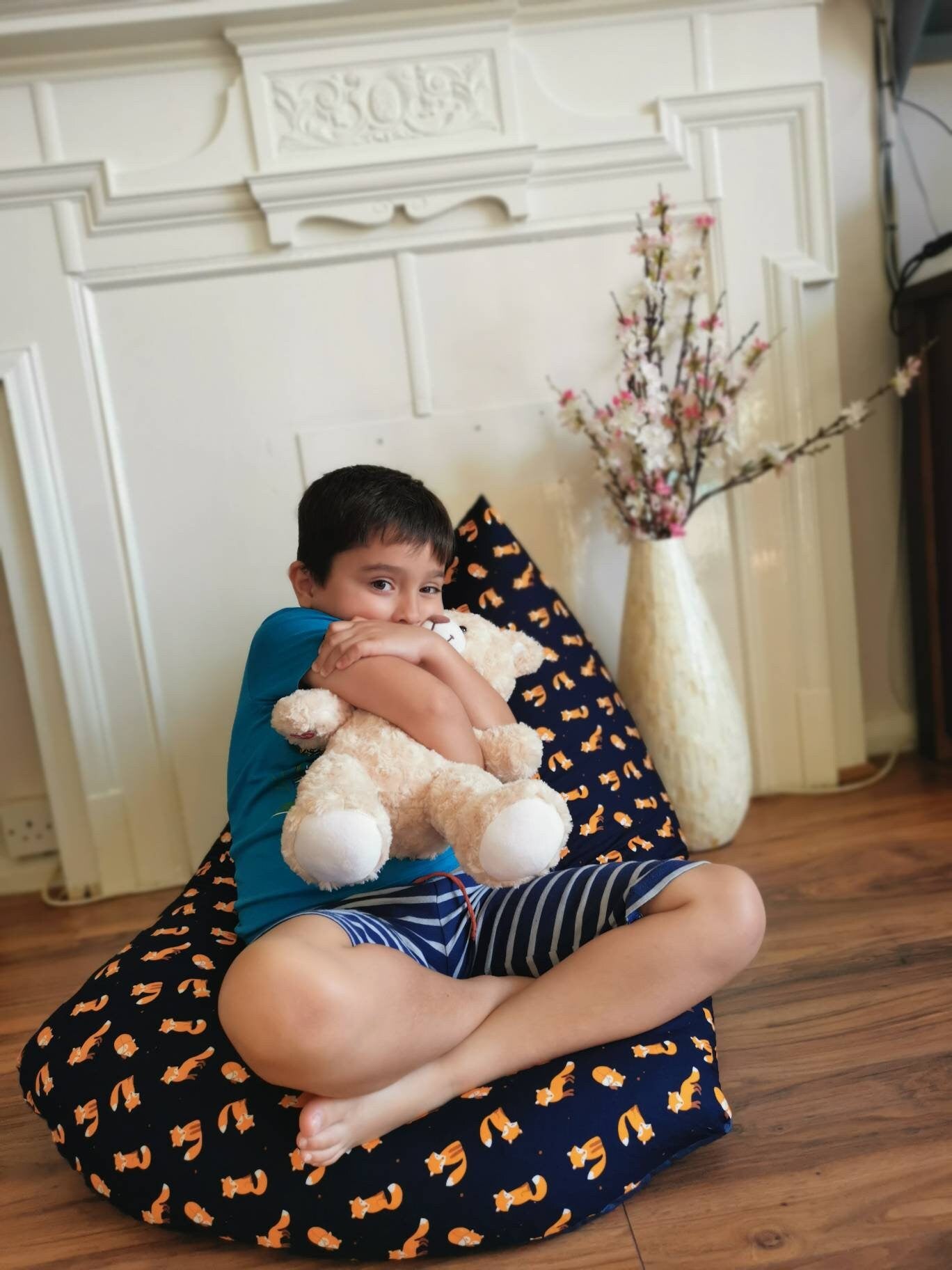Navy and Orange Foxes Beanbag