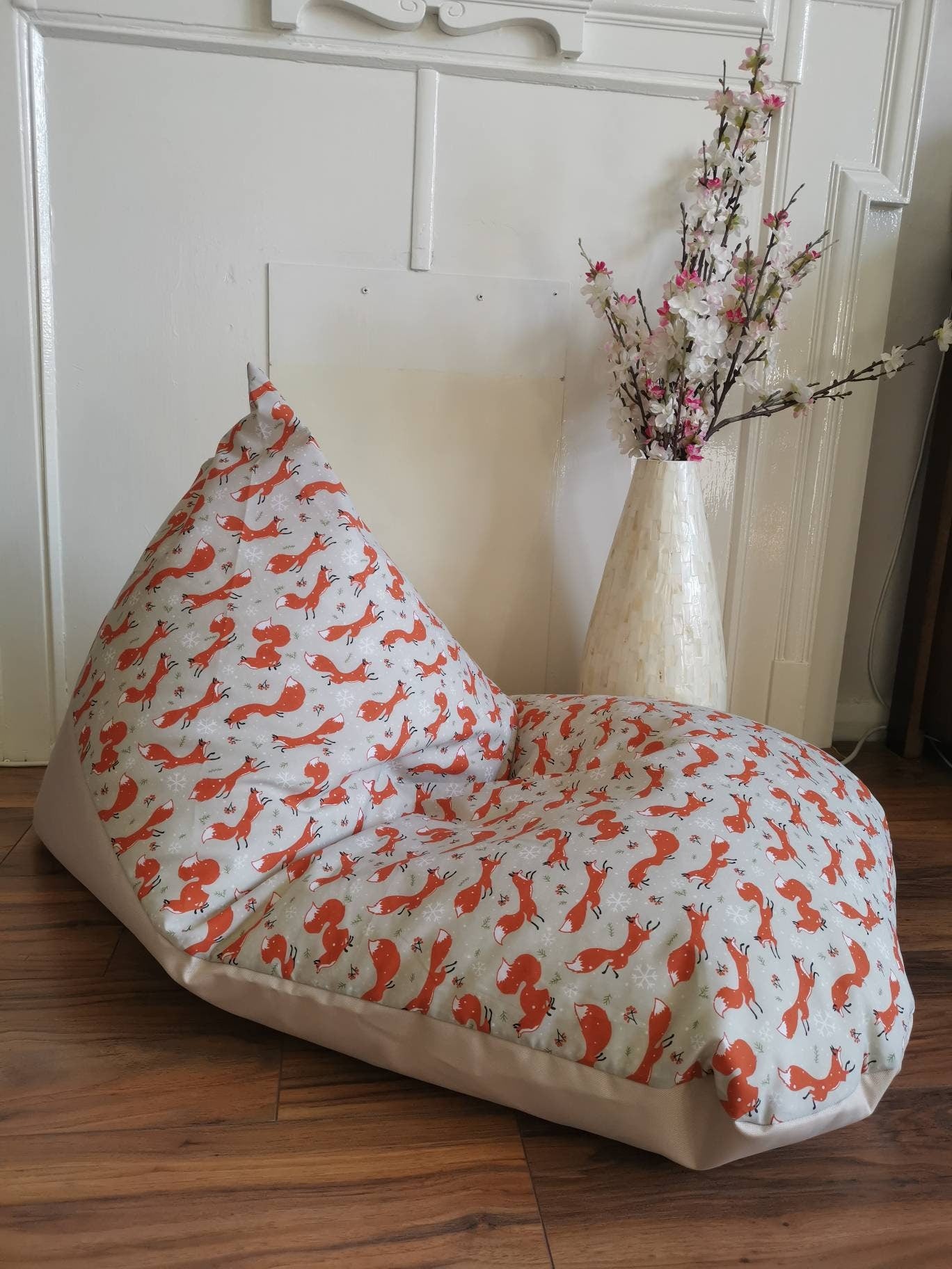 Cream Winter Foxes Beanbag