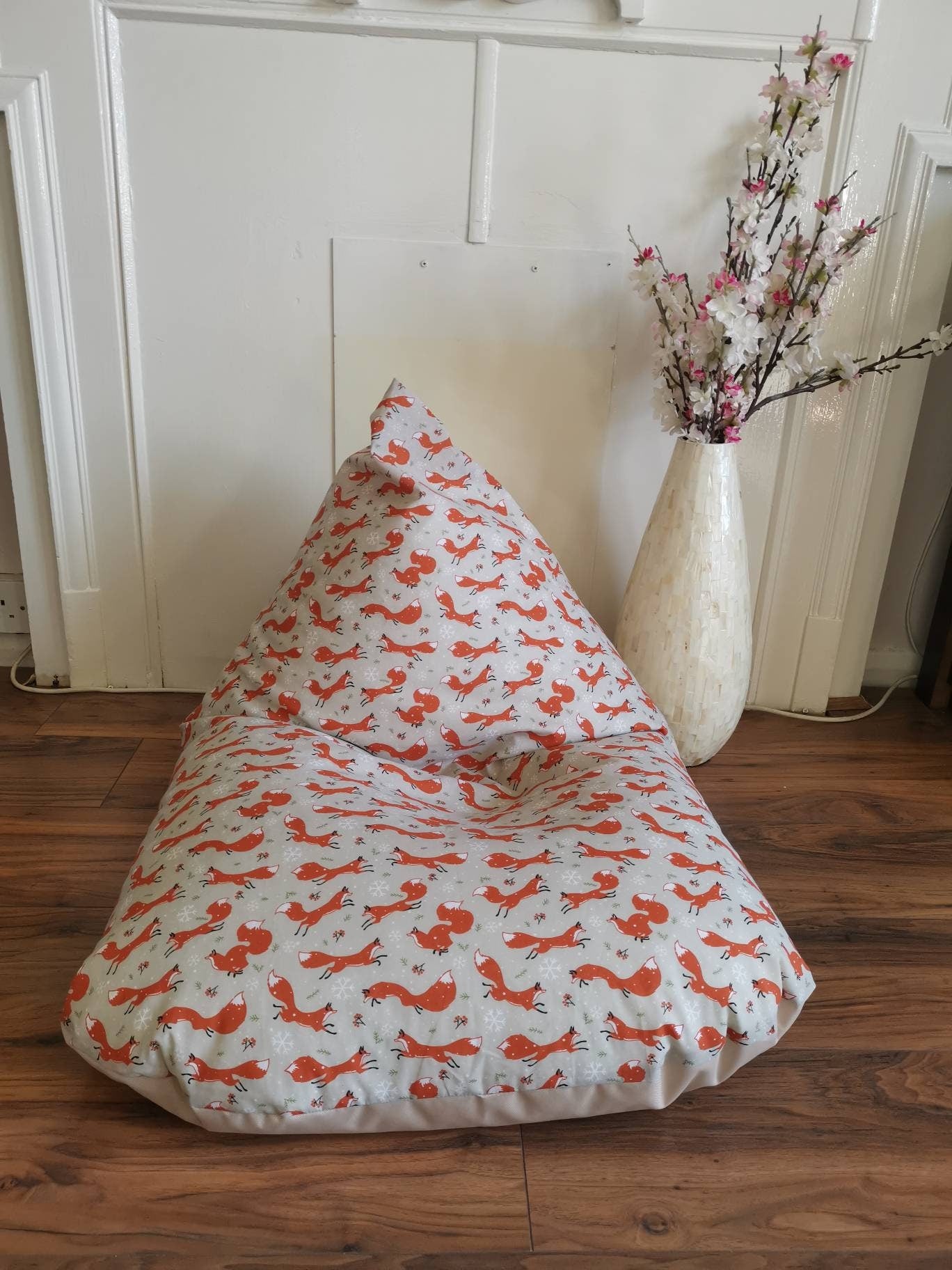 Cream Winter Foxes Beanbag