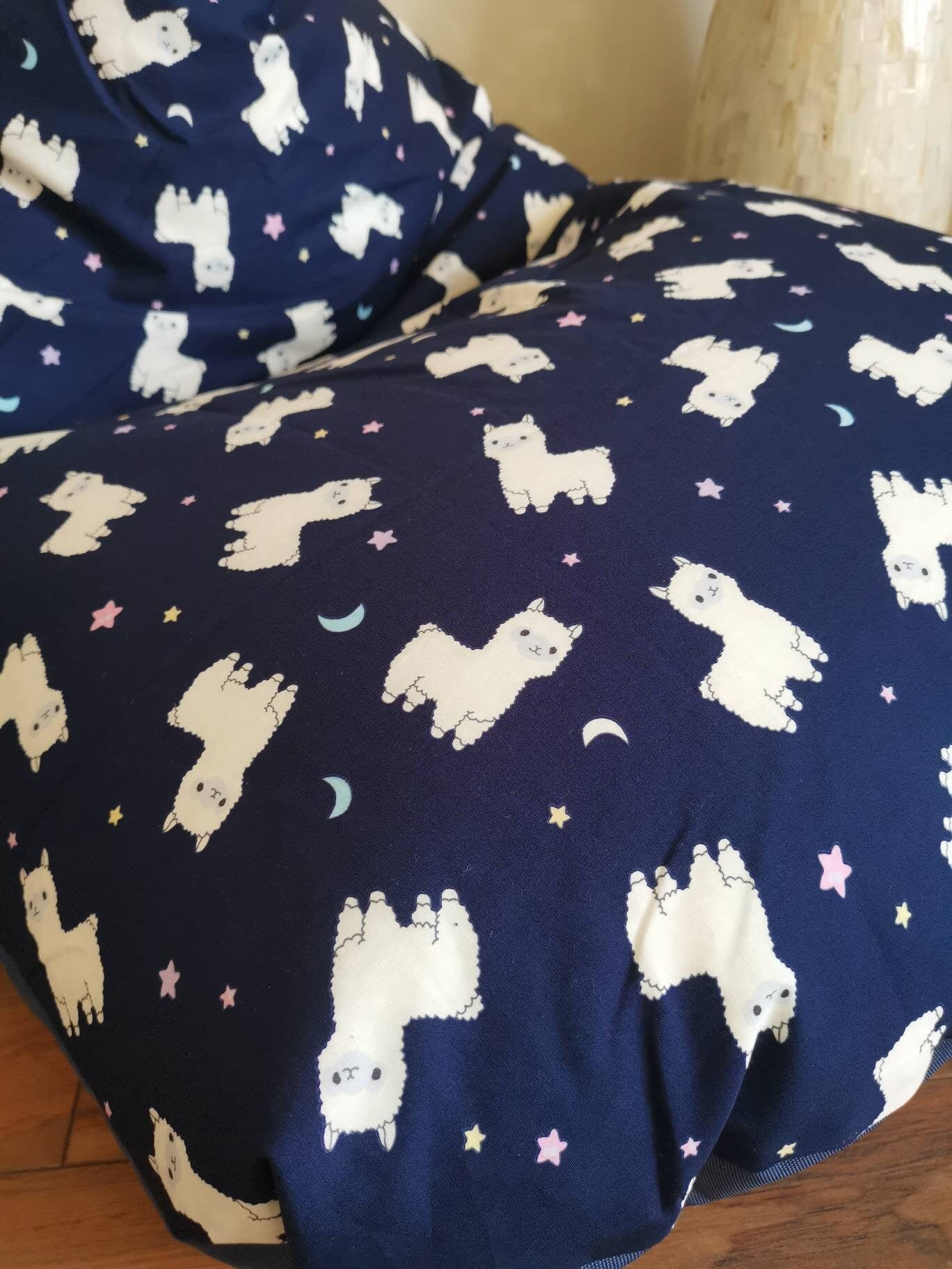 Navy and White Llama Beanbag