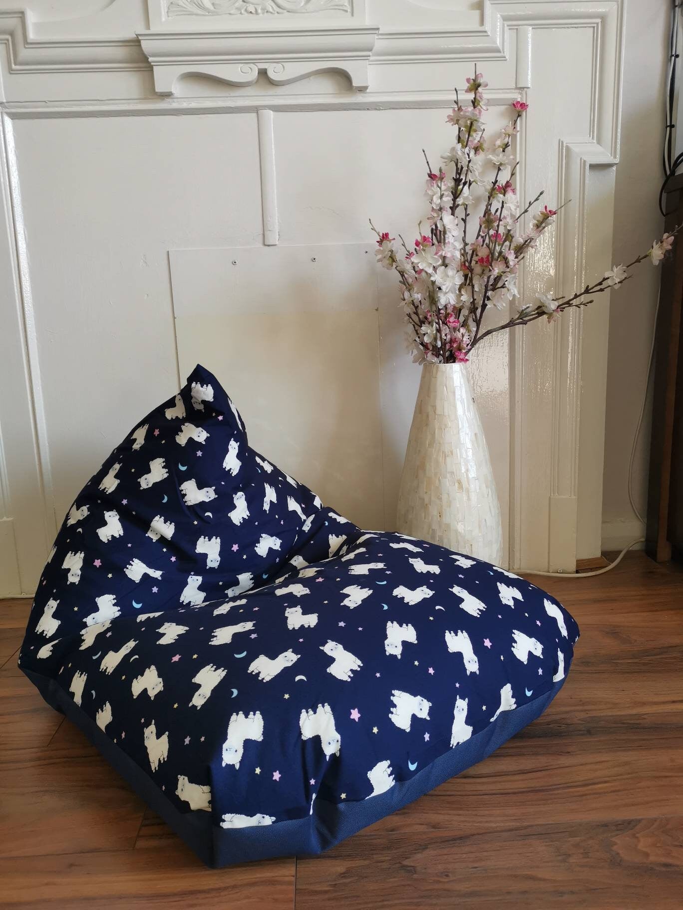Navy and White Llama Beanbag