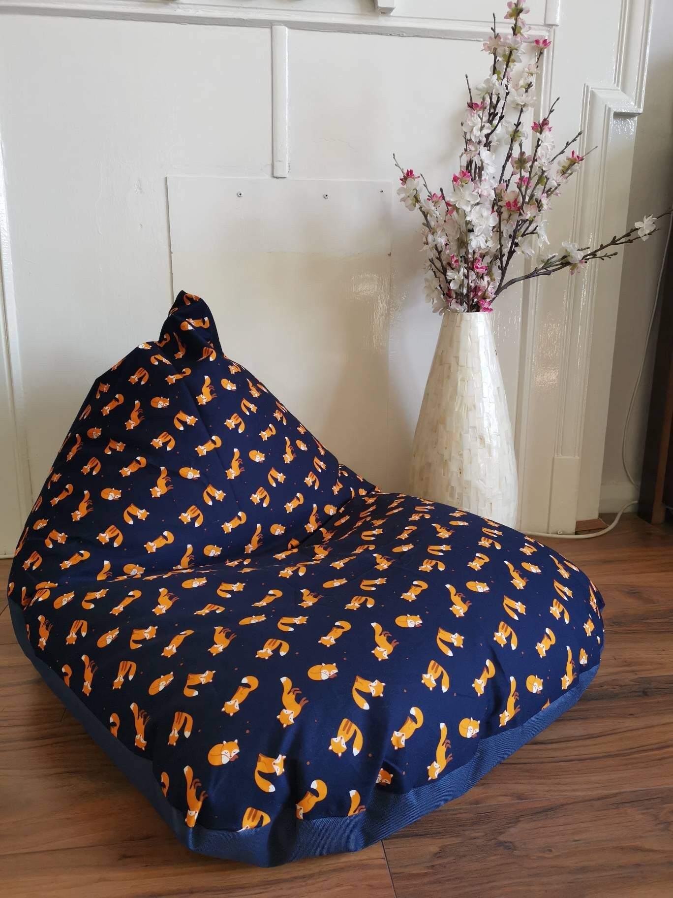 Navy and Orange Foxes Beanbag