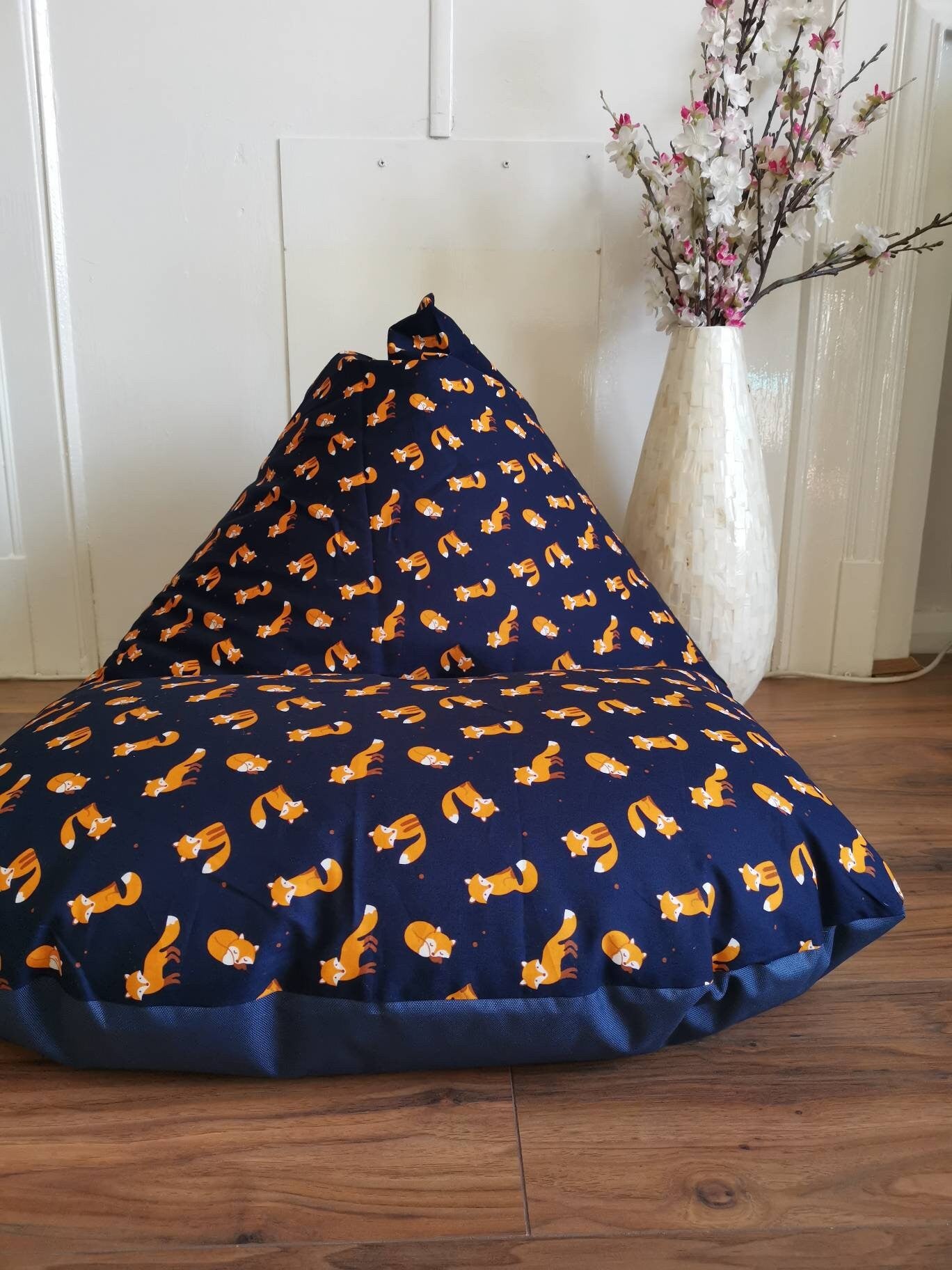 Navy and Orange Foxes Beanbag