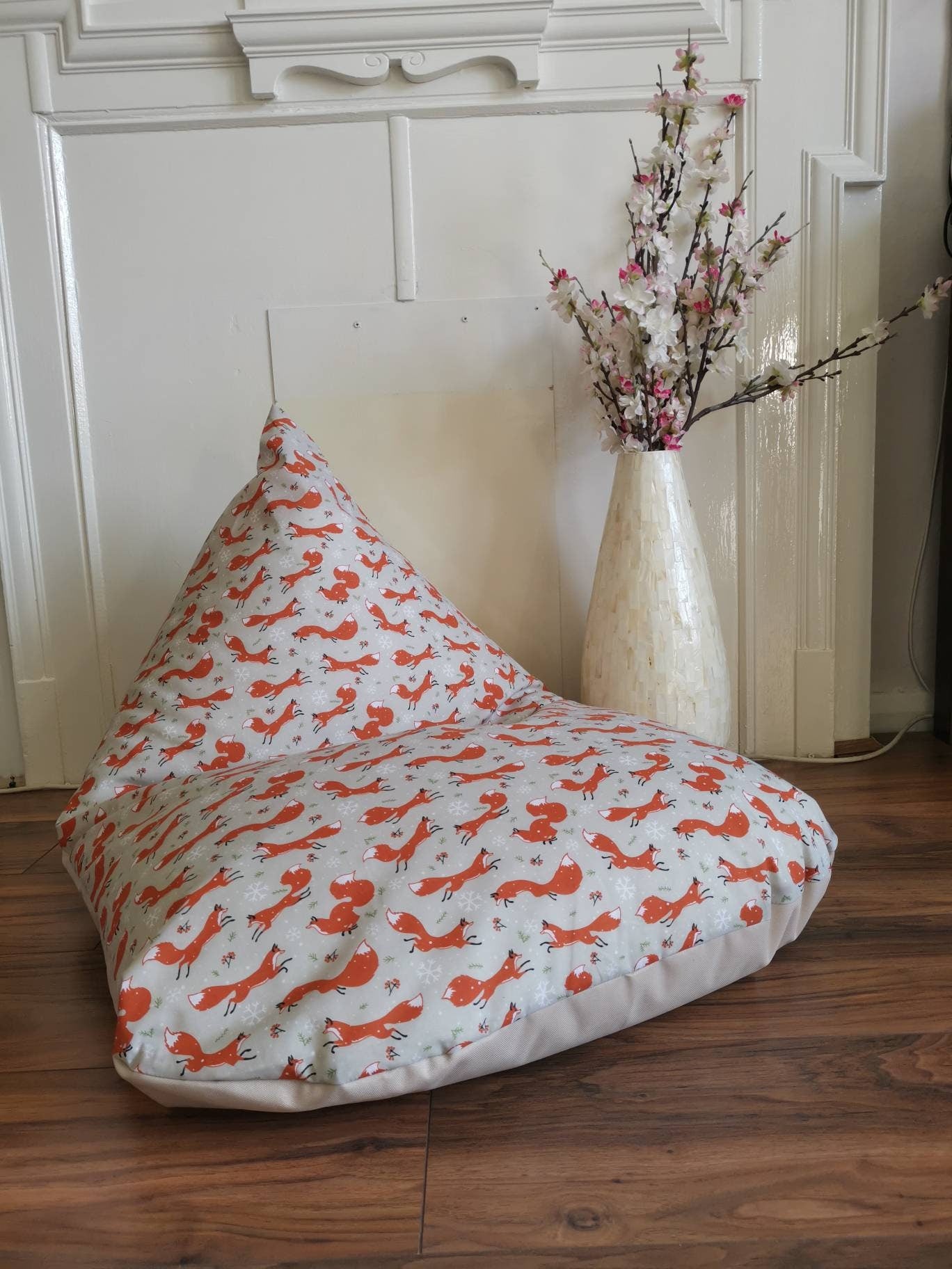 Cream Winter Foxes Beanbag