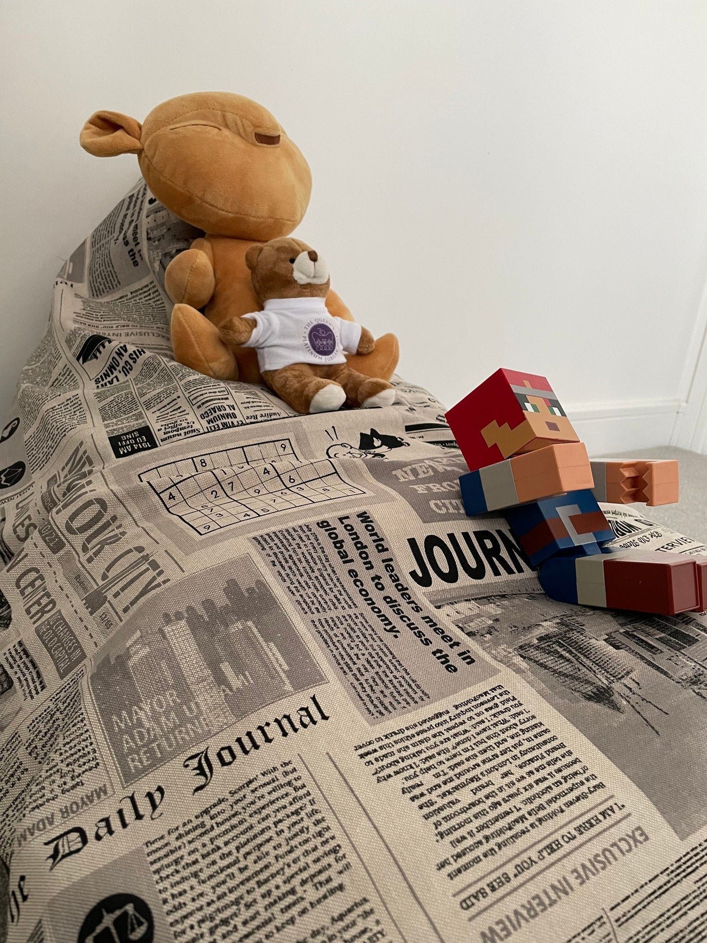 Retro Newspaper Beanbag or soft toys storage beanbag cover