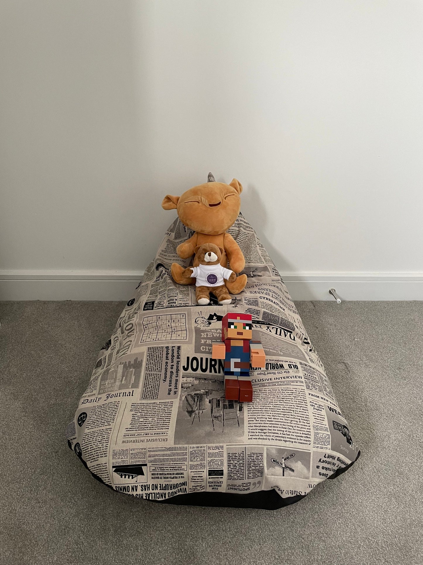 Retro Newspaper Beanbag or soft toys storage beanbag cover