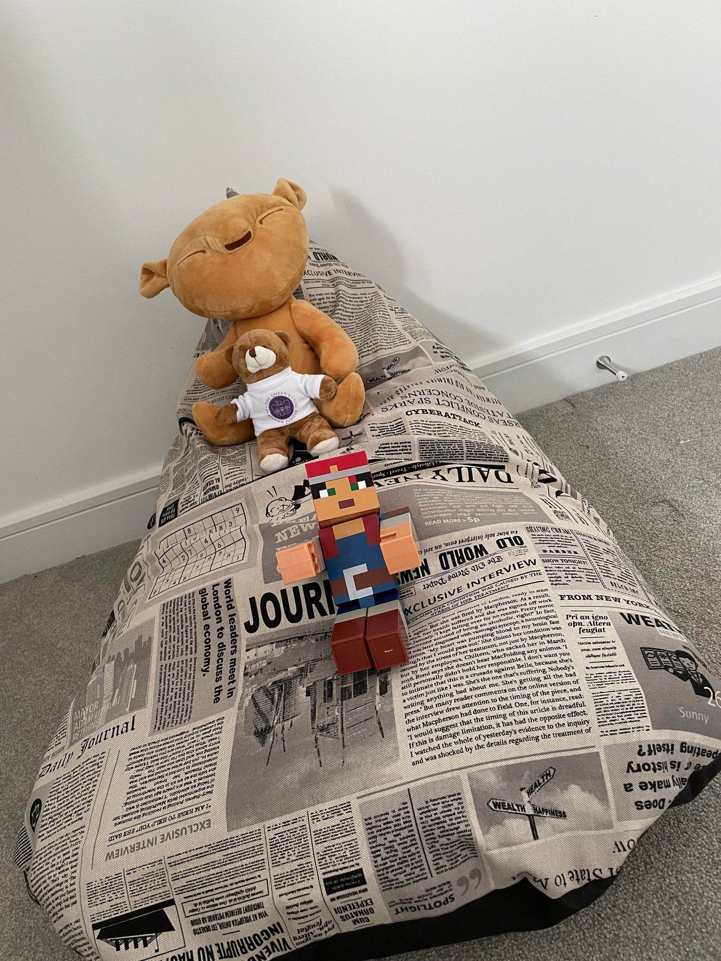 Retro Newspaper Beanbag or soft toys storage beanbag cover