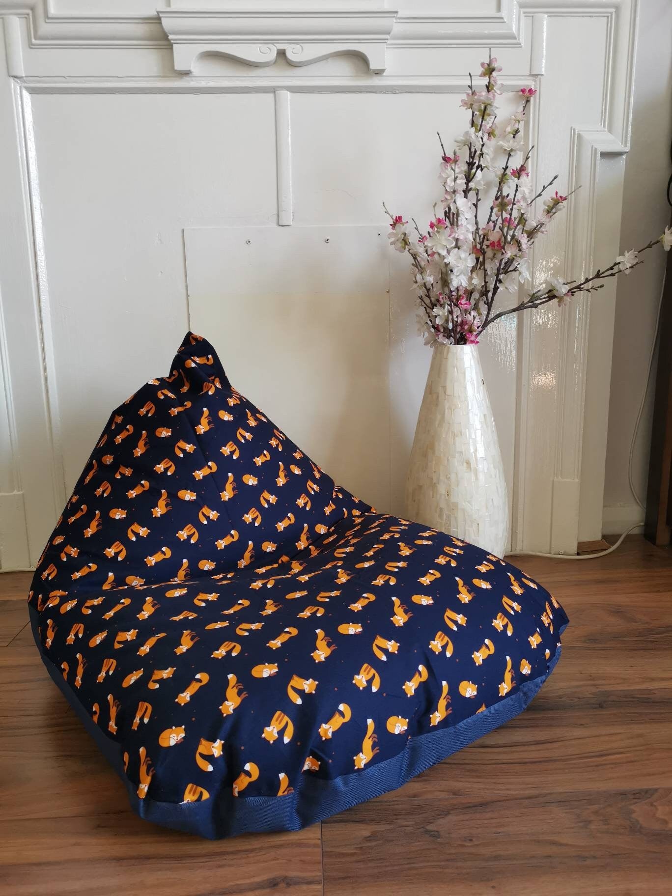 Navy and Orange Foxes Beanbag